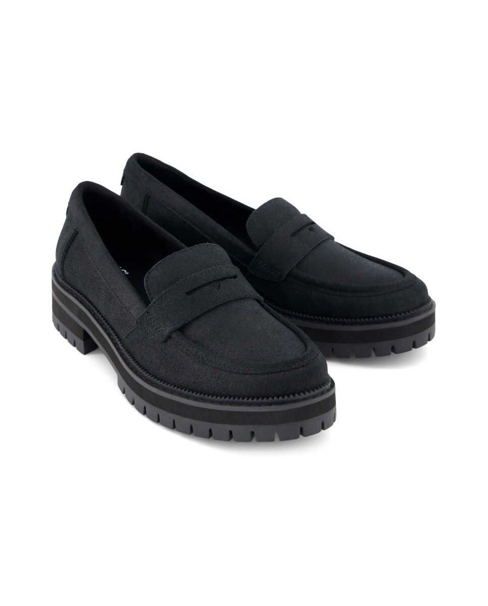 Mocassins com Salto Cara em Pele Preto mate-2