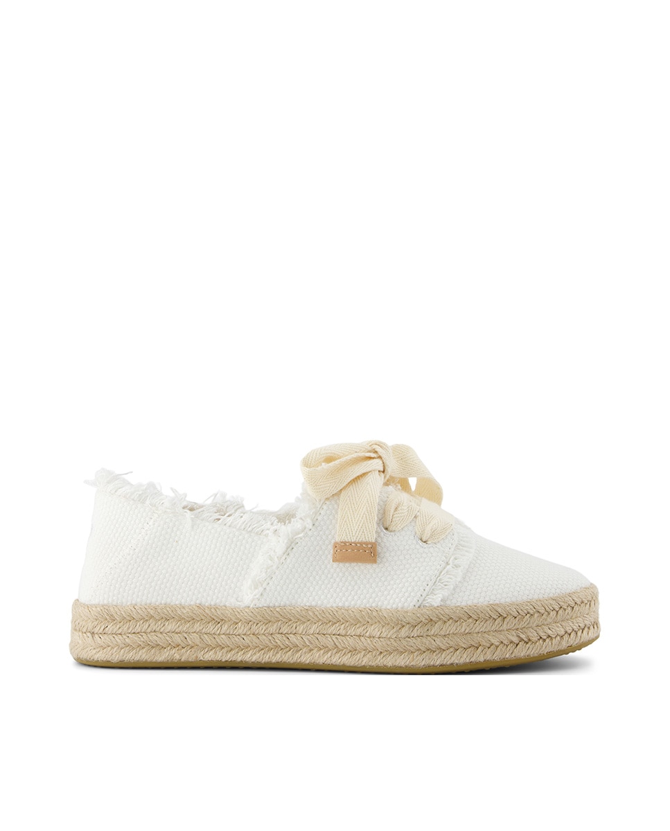Imagem 0 de Alpercatas Rasas Carolina Lace Up Toms em Lona Branca