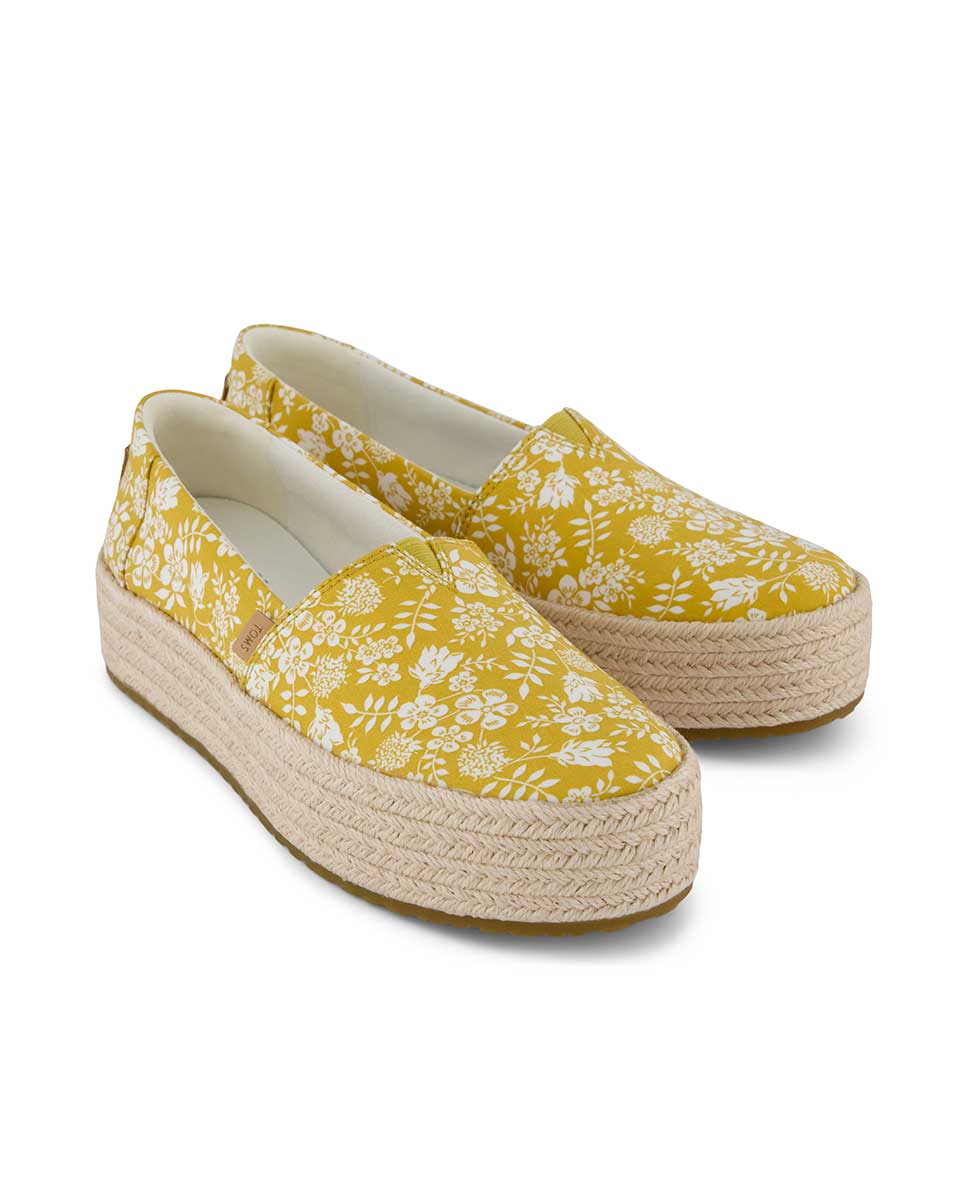 Alpercatas Valencia Toms em Dourado com Estampado Floral Amarelo-2