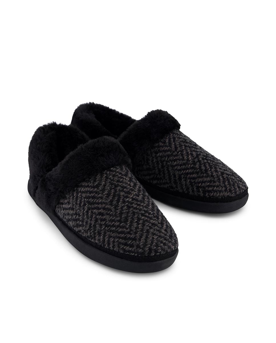 Pantufas Oslo Toms em Tecido de Espiga em Preto Preto-2