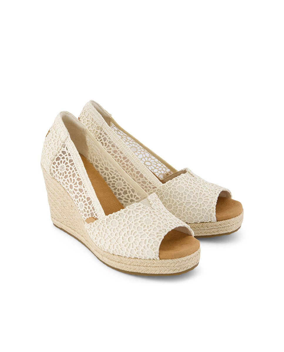 Alpercatas de Cunhas Essential Wedge Toms em Crochet em Branco Natural-2