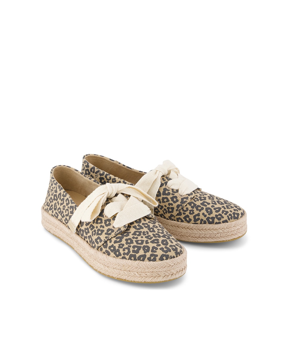 Alpercatas Rasas Carolina Lace Up Toms em Lona Leopardo Multicolor-2