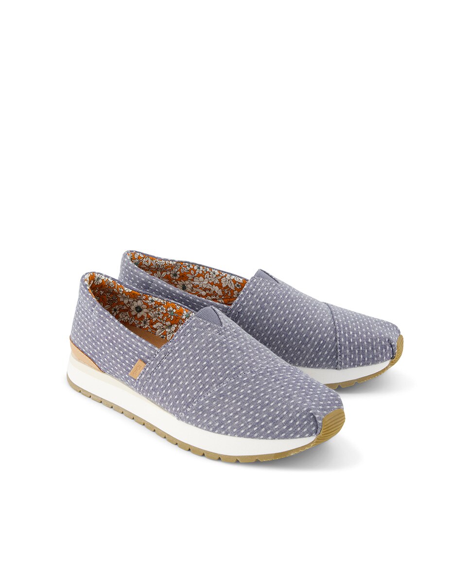 Alpercatas Rasas Resident Plus Toms em Lona com Bolinhas Azul-2