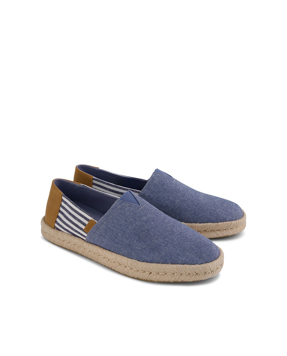 Alpercatas Robe 2 Toms com Riscas Náuticas em Tecido Jeans Azul-2