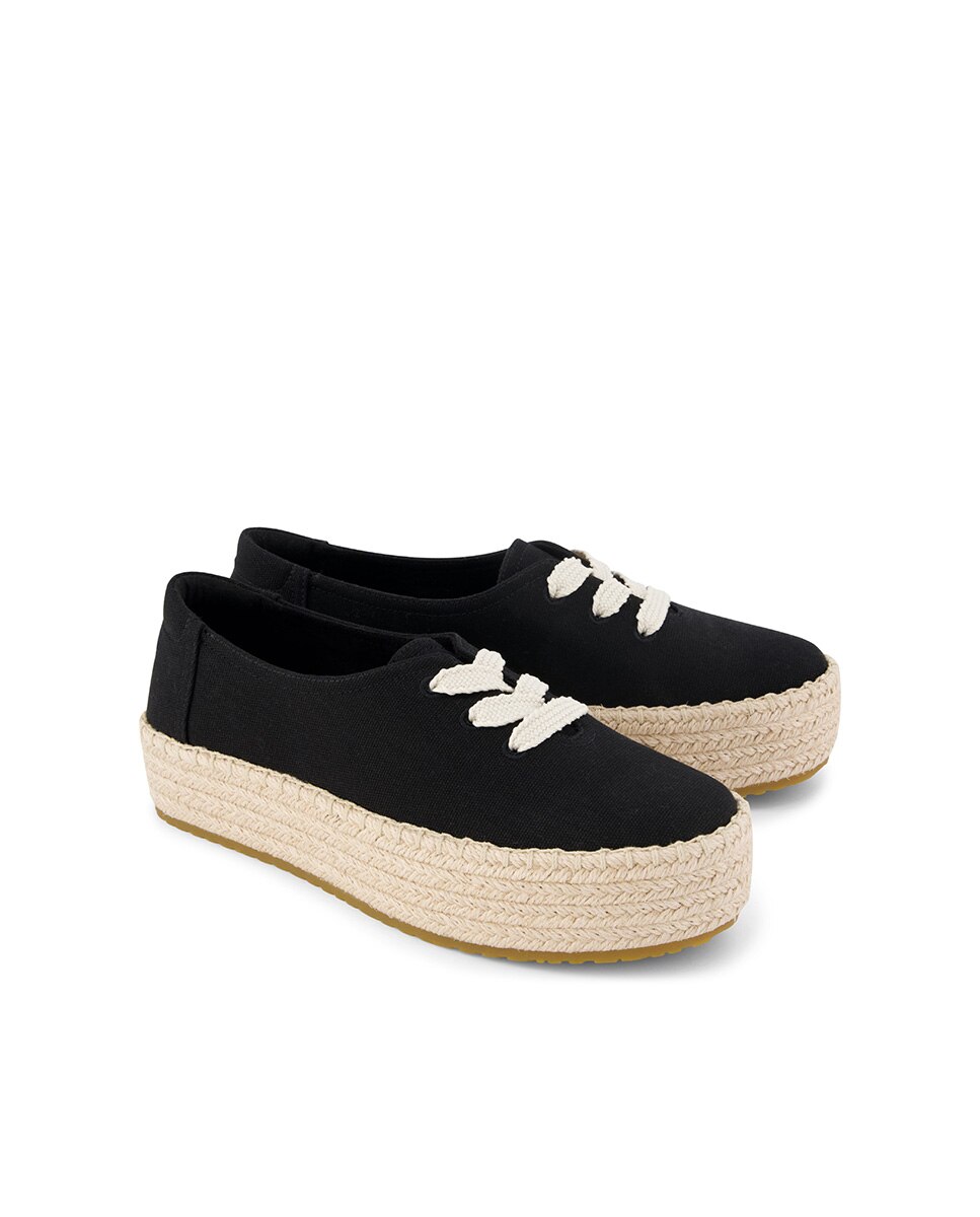 Alpercatas com Plataforma Valencia Lace Up Toms de Lona Preto-2
