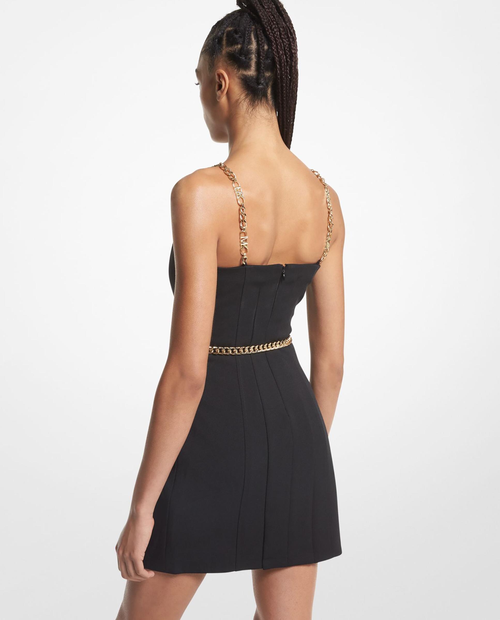 Vestido Curto em Tecido de Crepe com Alças Metálicas Cinzento / Preto-2