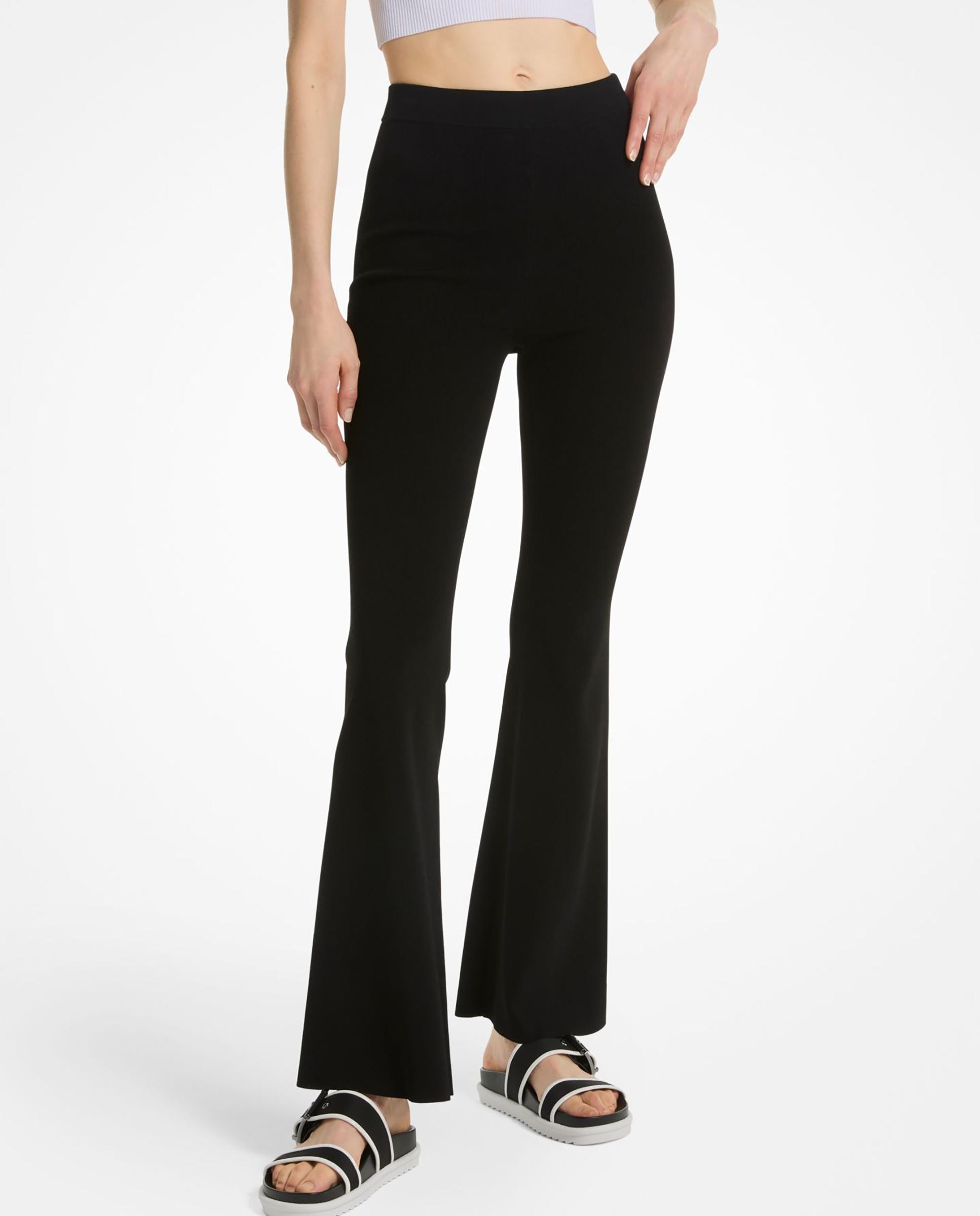 Leggings À Boca de Sino de Malha Elástica Preto-1