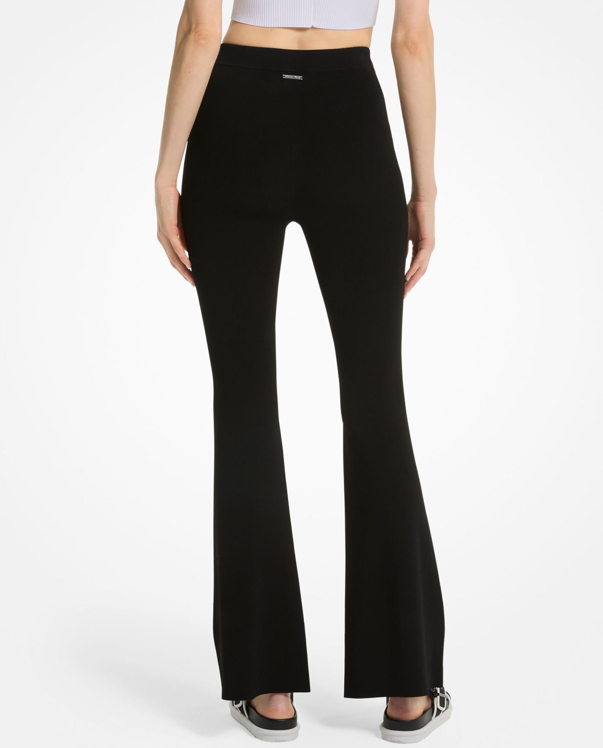 Leggings À Boca de Sino de Malha Elástica Preto-2