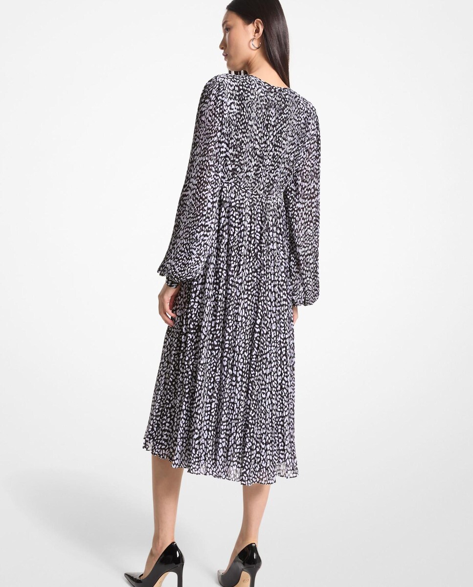 Vestido Midi Georgette com Estampado de Leopardo Preto-2