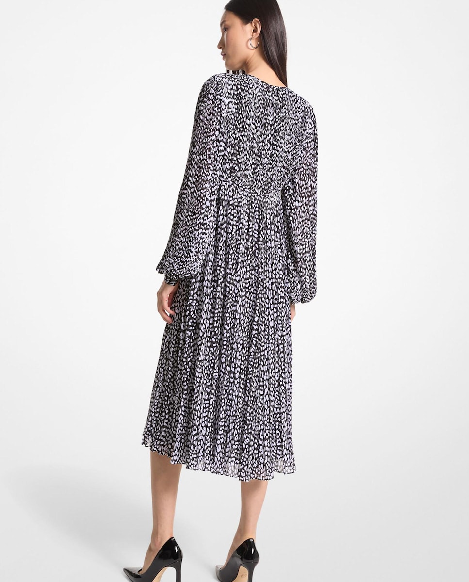 Vestido Midi Georgette com Estampado de Leopardo Preto-2