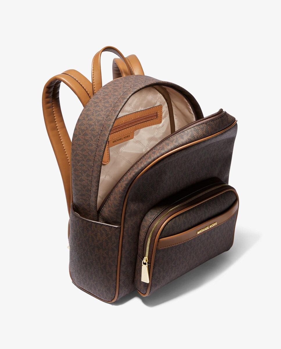 Mochila com Estampado de Logotipos e Bolso Exterior Castanho-escuro-2
