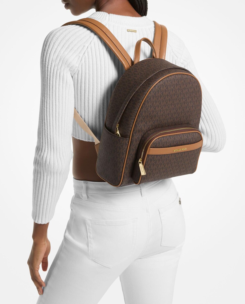 Mochila com Estampado de Logotipos e Bolso Exterior Castanho-escuro-4