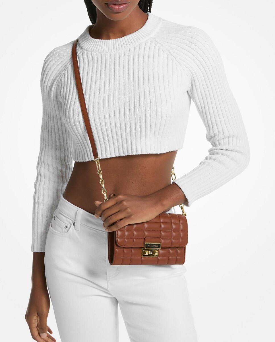 Mala a Tiracolo Tribeca de Pele Acolchoada Castanho-4