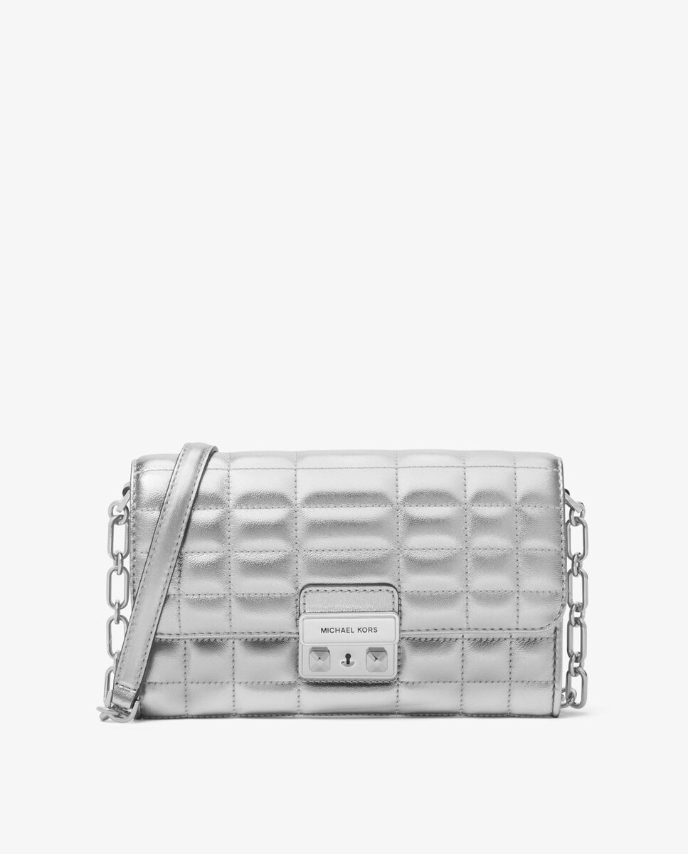 Mala a Tiracolo Tribeca de Pele Acolchoada Prata-1