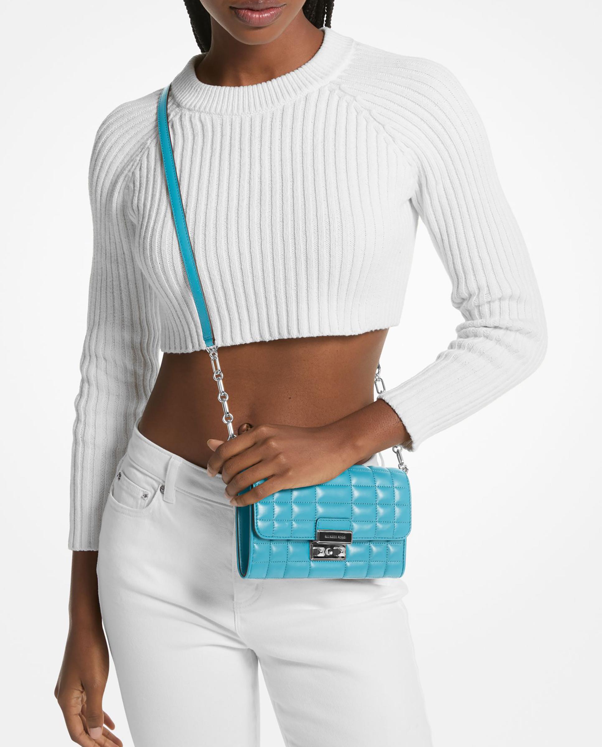 Mala a Tiracolo Tribeca de Pele Acolchoada Azul-celeste-3