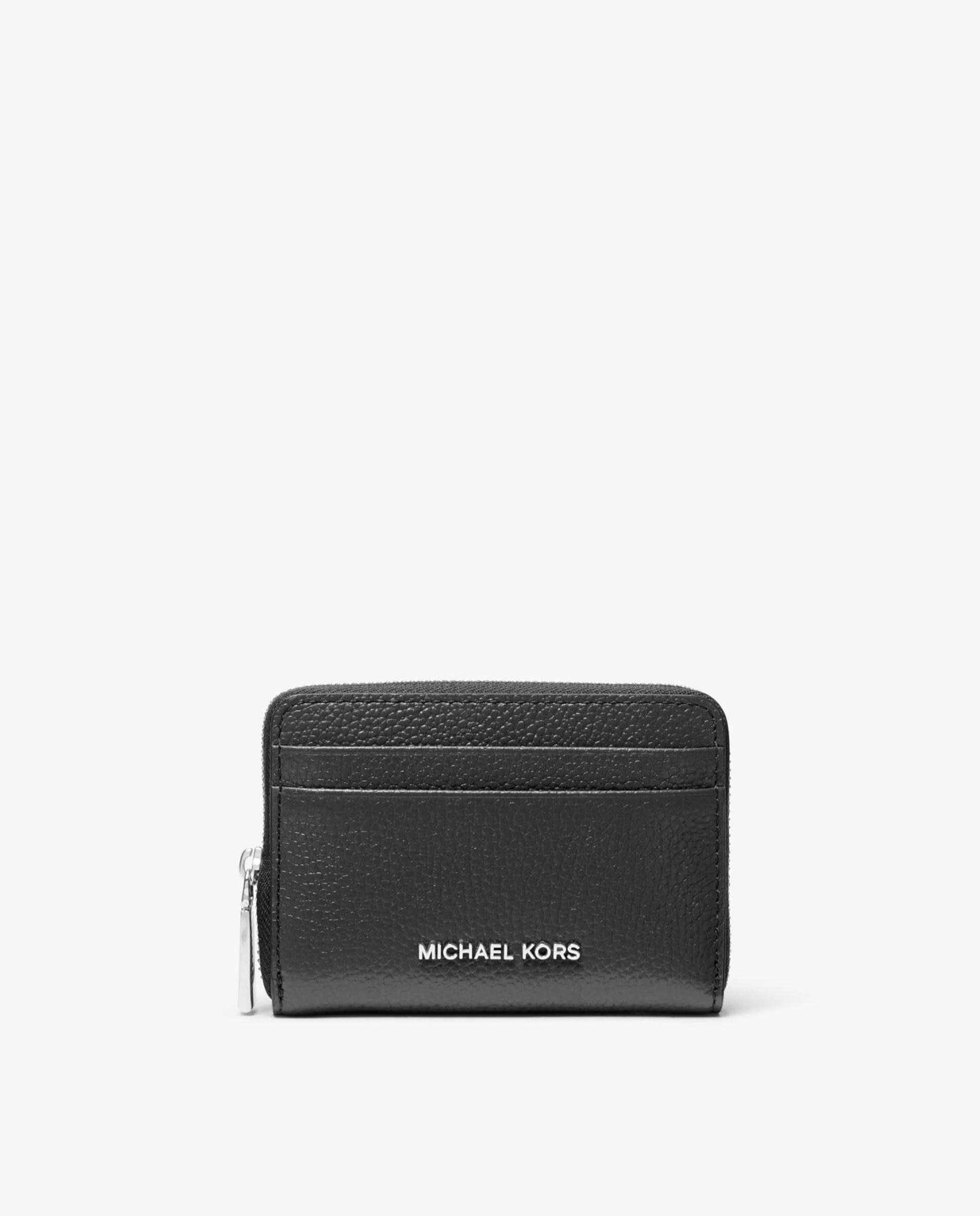 Porta-cartões Jet Set Pequeno de Pele Granulada com Fecho Zip Circundante Preto-1