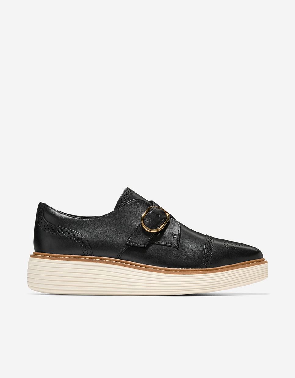 Sapatos de Cordões com Plataforma e Fecho de Fivela Preto-1