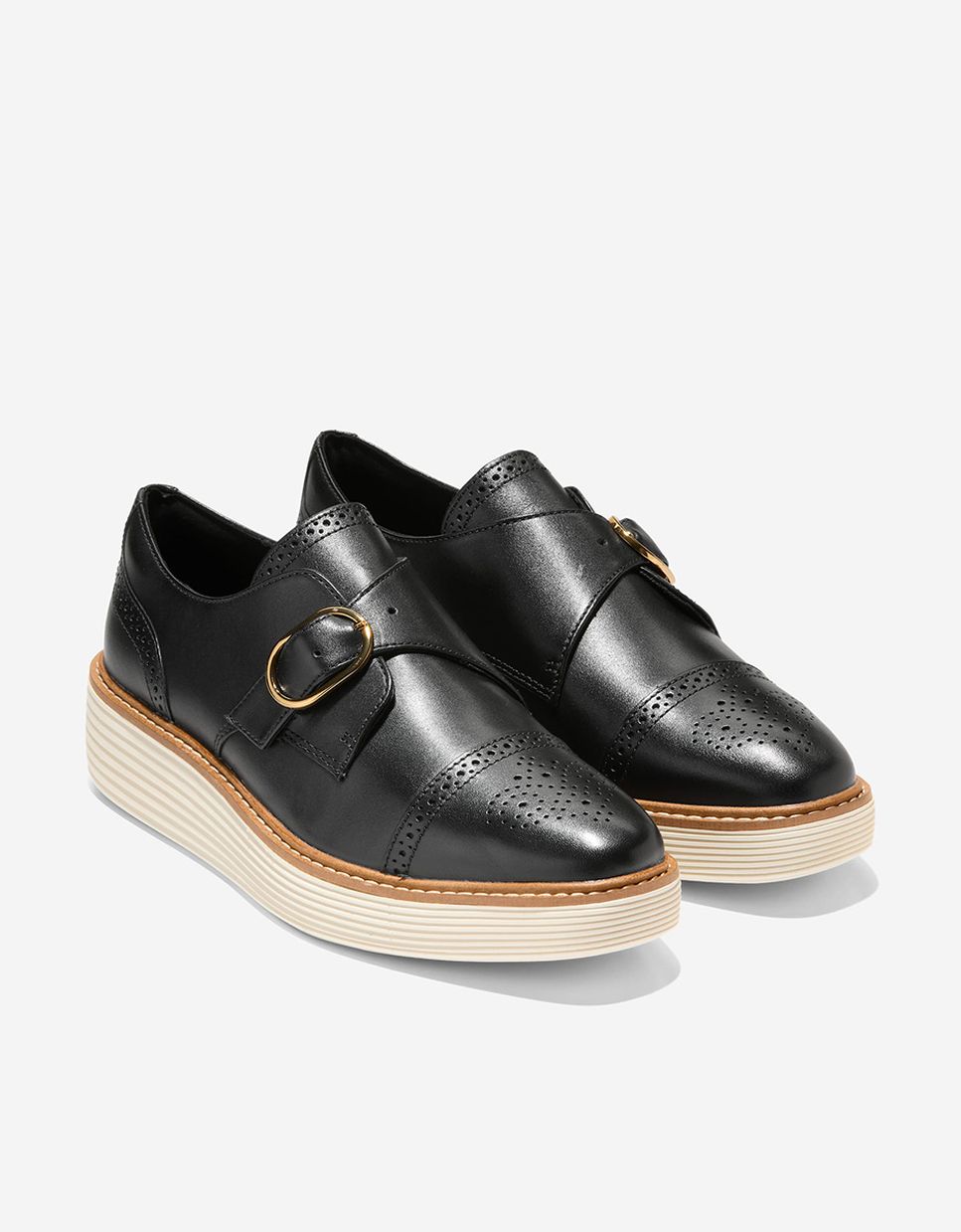 Sapatos de Cordões com Plataforma e Fecho de Fivela Preto-4