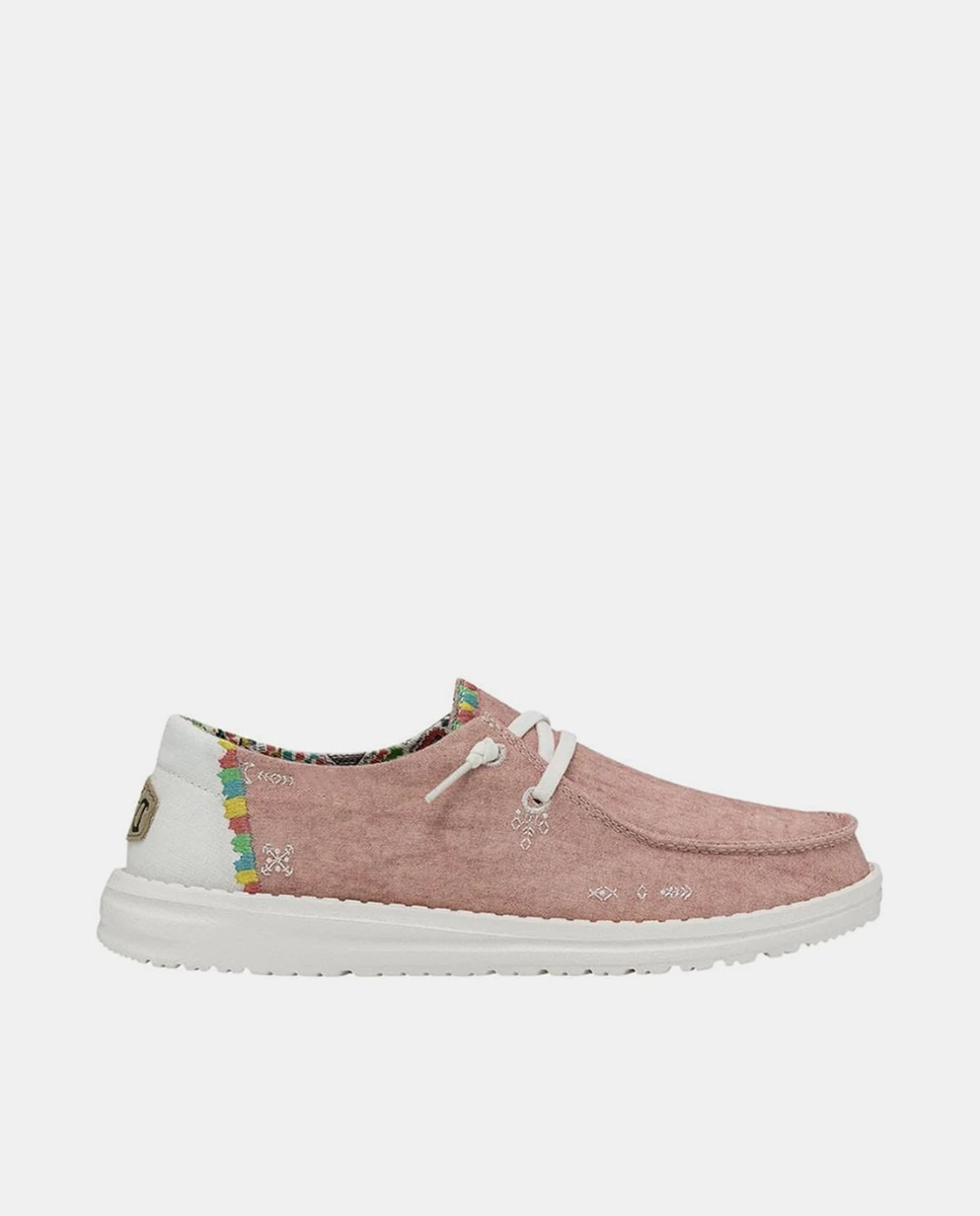 Sapatos de Cordões em Tecido Rosa-1