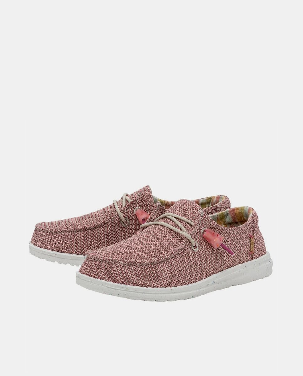 Sapatos de Cordões em Tecido Rosa-2
