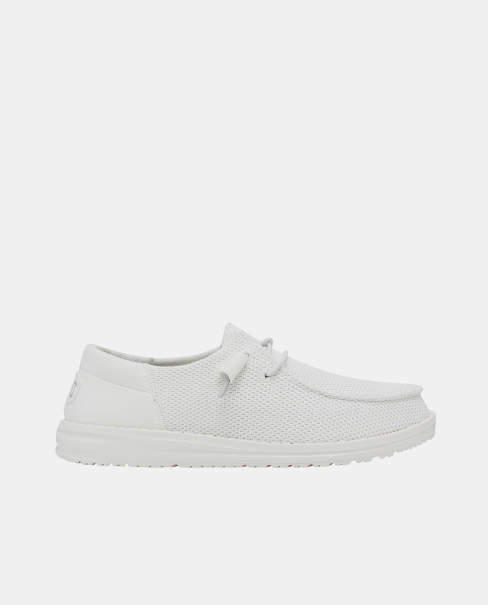 Sapatos de Cordões em Tecido Elástico Branco-1