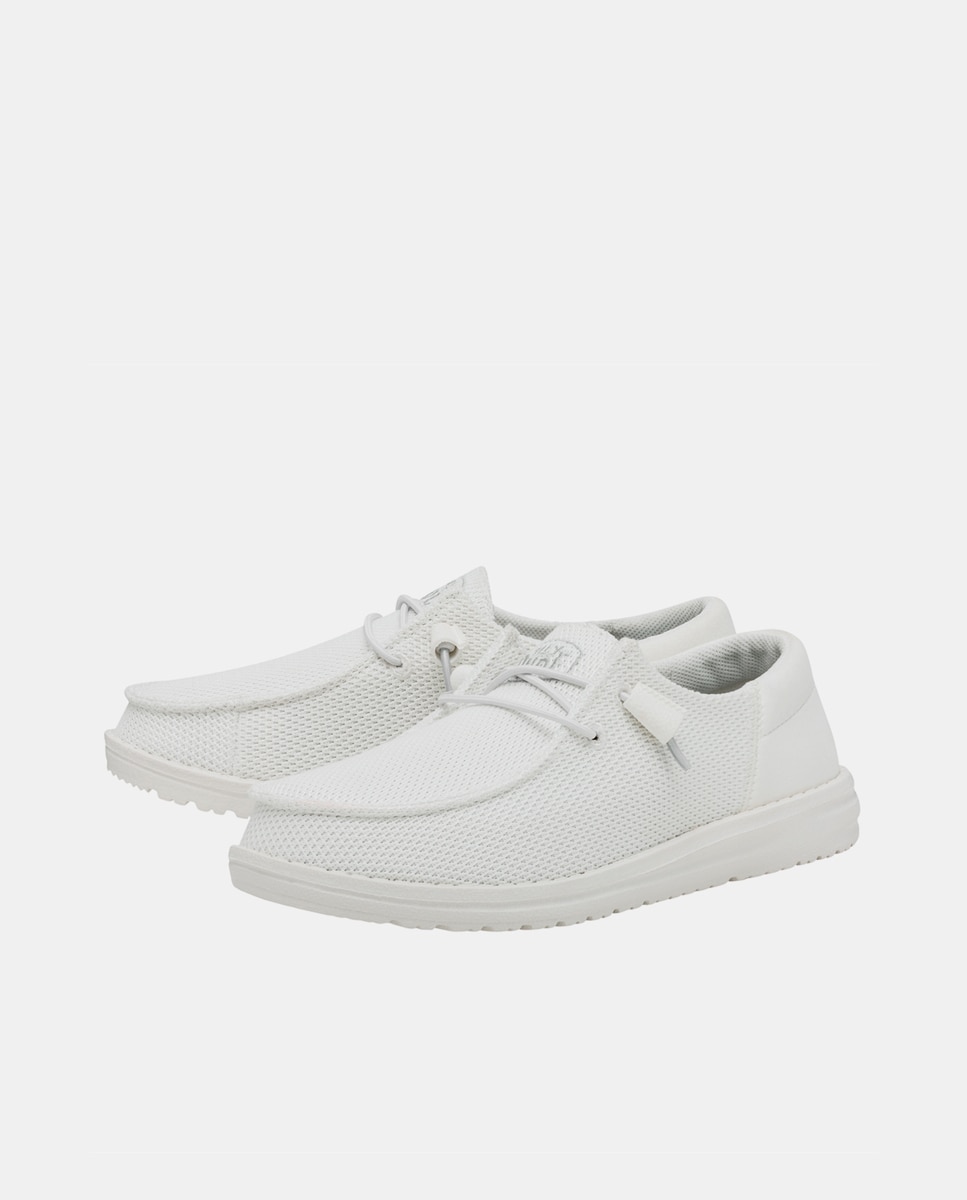 Sapatos de Cordões em Tecido Elástico Branco-2