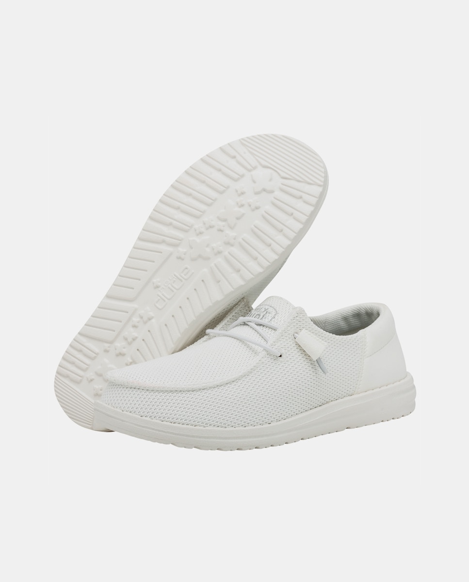 Sapatos de Cordões em Tecido Elástico Branco-3