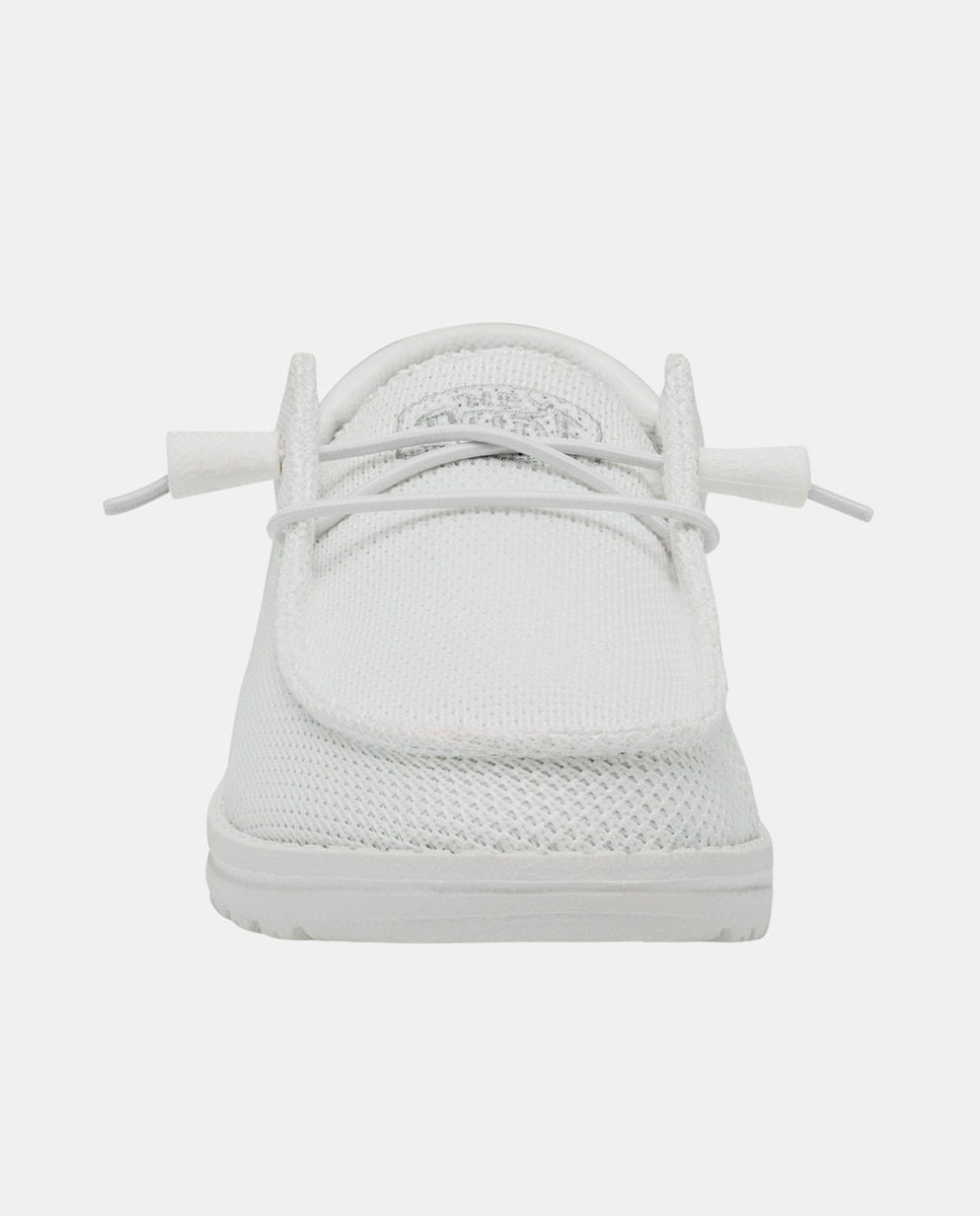 Sapatos de Cordões em Tecido Elástico Branco-4