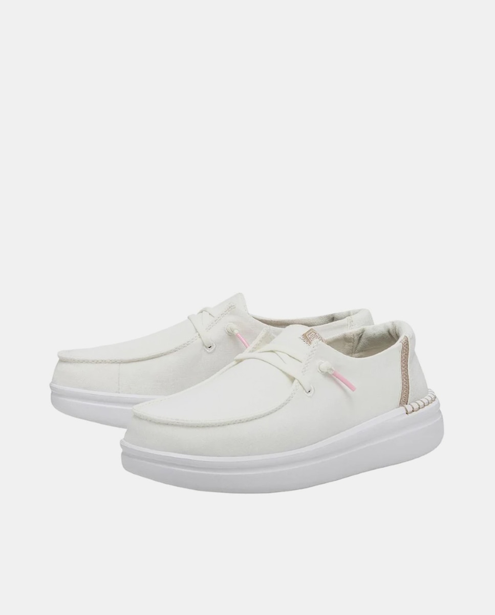 Sapatos de Cordões com Plataforma em Tecido Branco-2