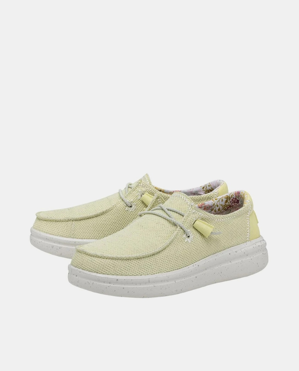 Sapatos de Cordões com Plataforma em Tecido Amarelo-2