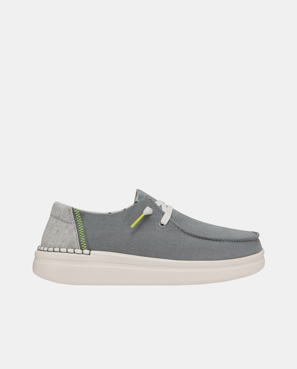 Sapatos de Cordões com Plataforma em Tecido Azul-claro-1