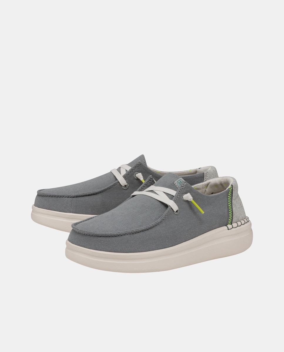 Sapatos de Cordões com Plataforma em Tecido Azul-claro-2