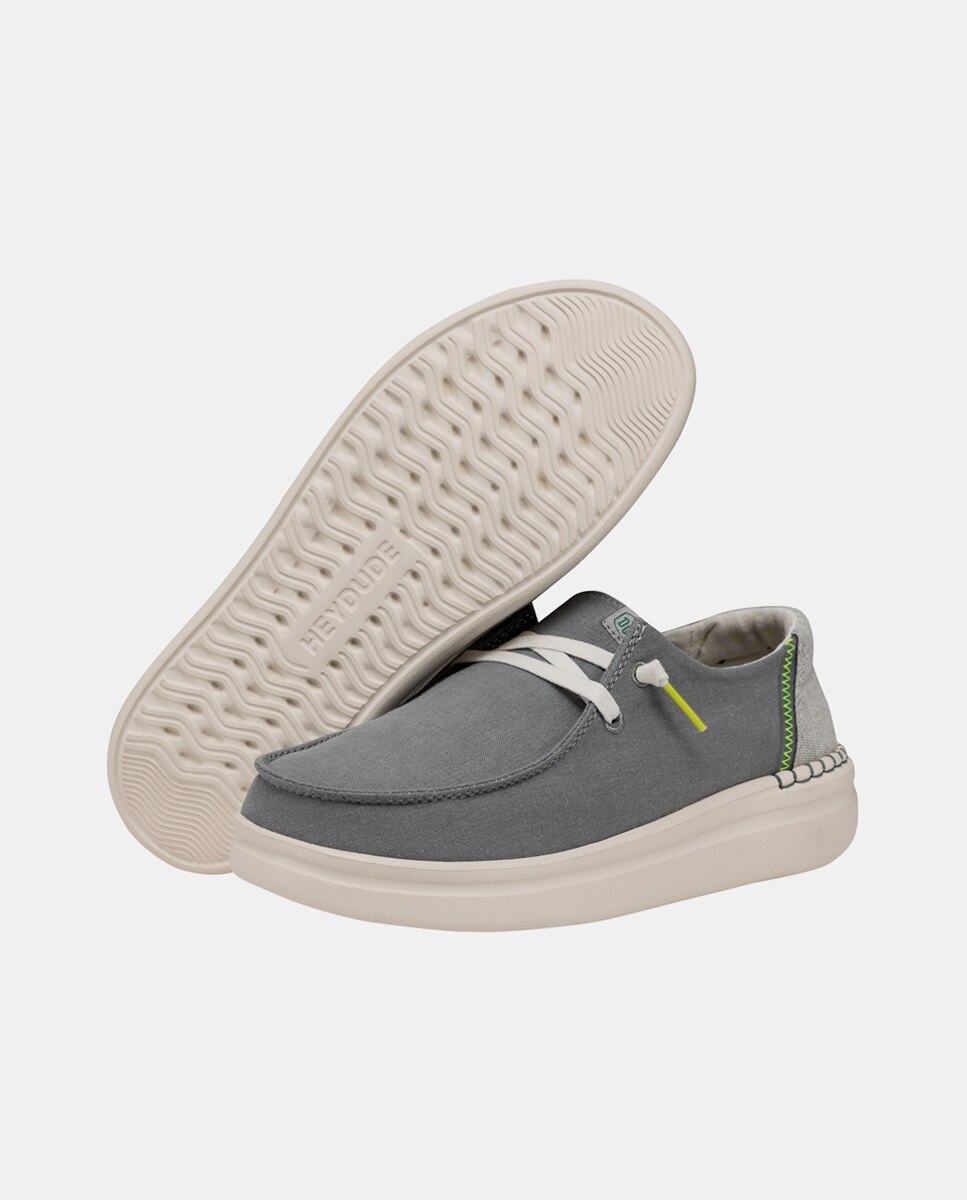 Sapatos de Cordões com Plataforma em Tecido Azul-claro-3