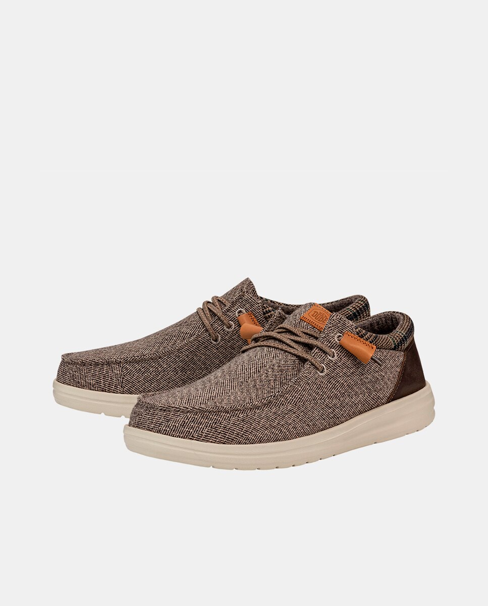 Sapatos de Cordões em Lã com Cordões Elásticos Castanho-2