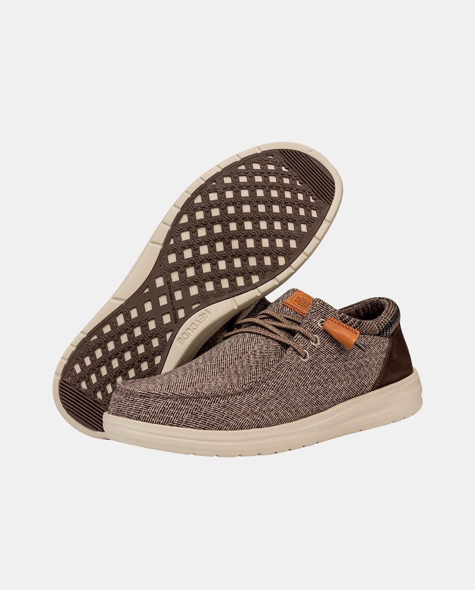 Sapatos de Cordões em Lã com Cordões Elásticos Castanho-3
