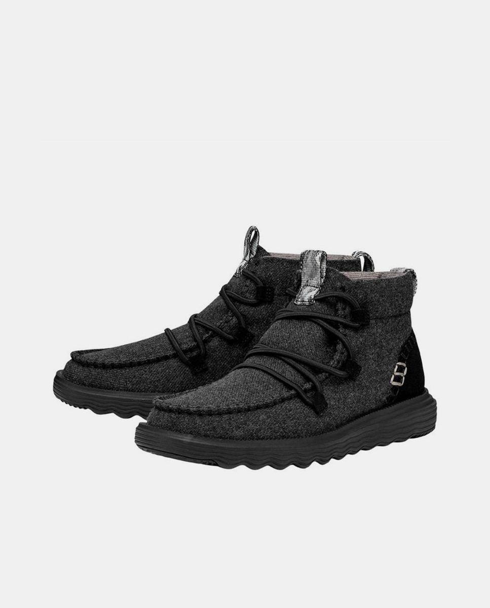Botins de Lã e Cordões Elásticos Preto-2