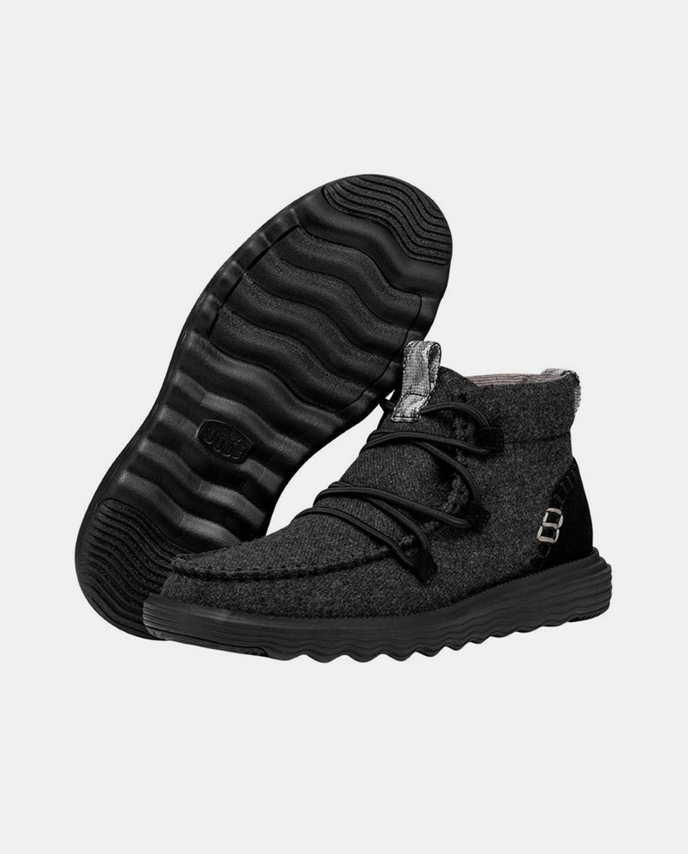 Botins de Lã e Cordões Elásticos Preto-3