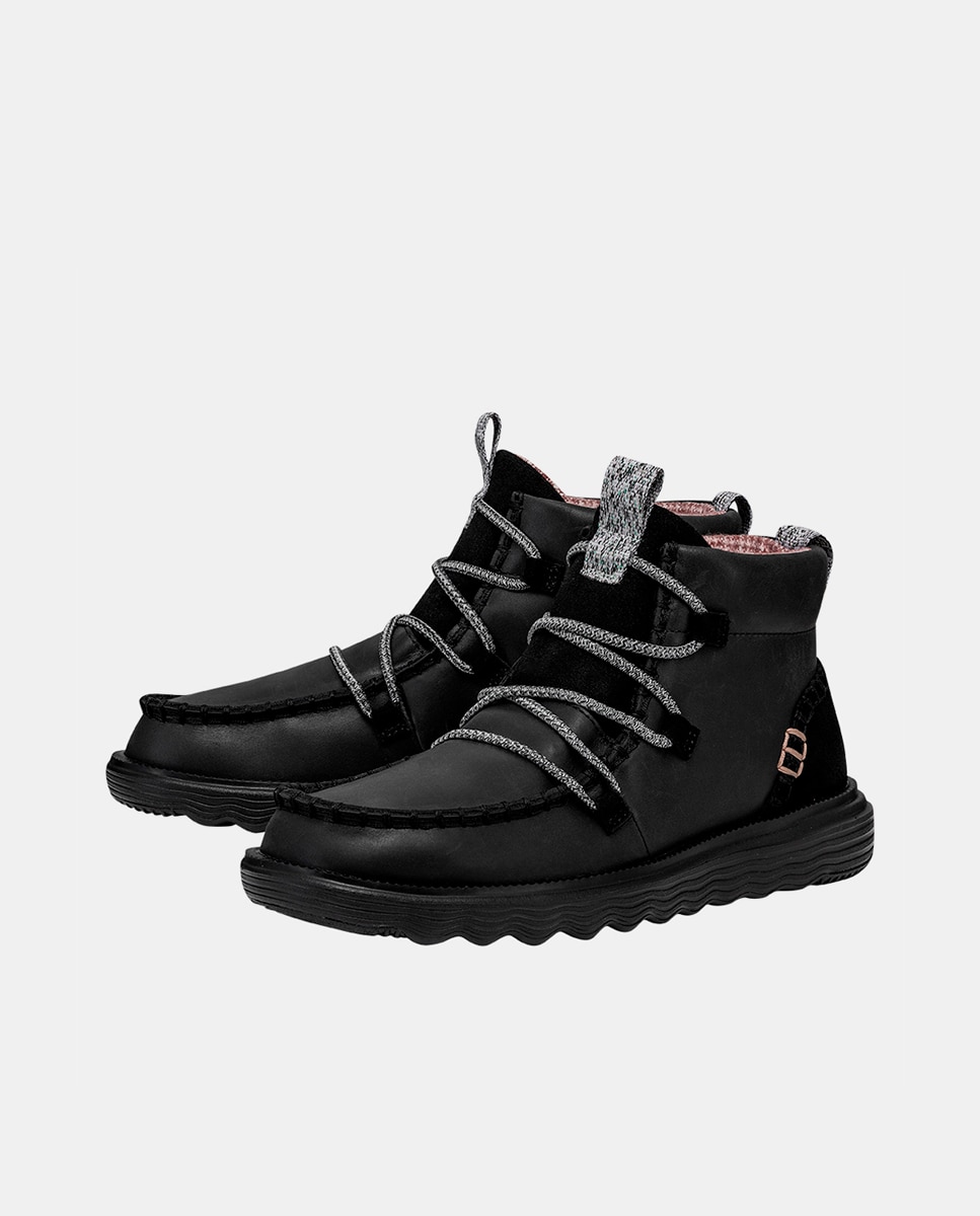 Botins de Pele e Cordões Elásticos Preto-2