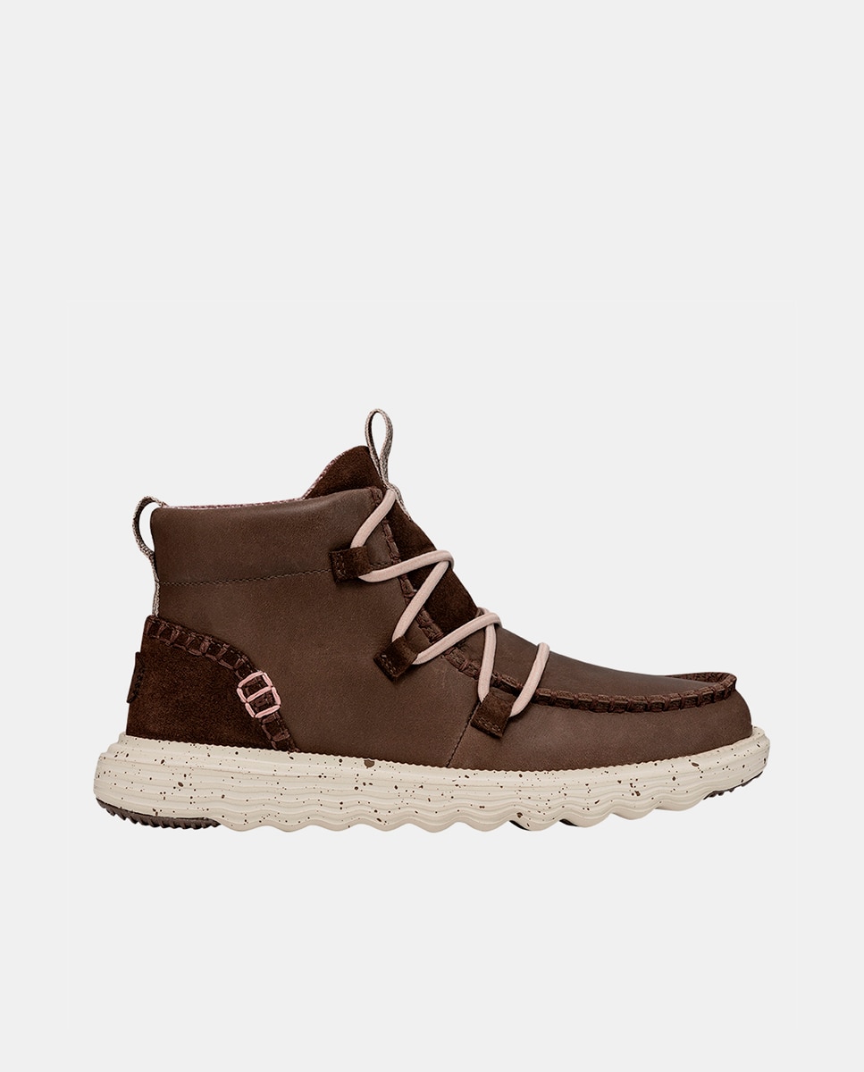 Botins de Pele e Cordões Elásticos Castanho-1