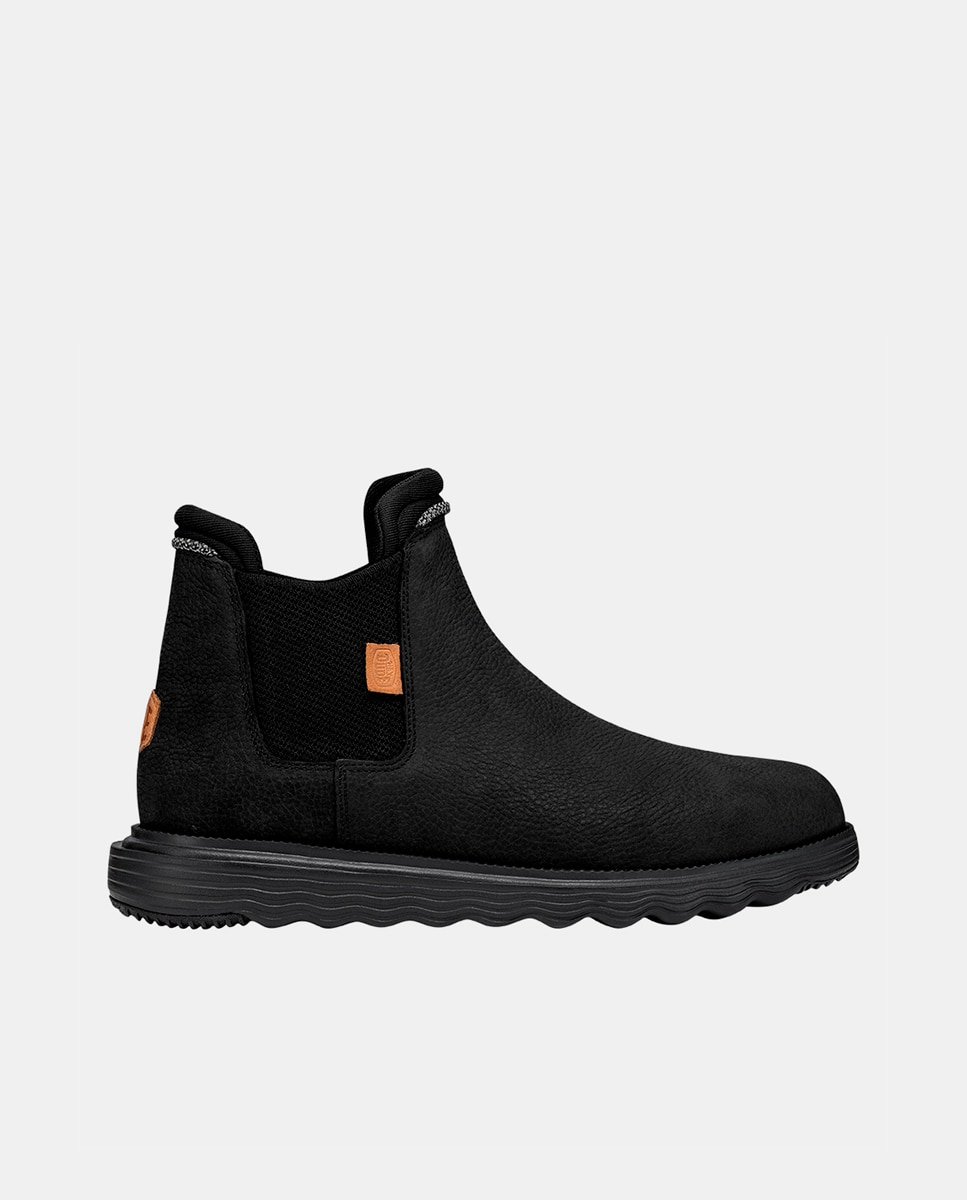 Botins de Pele e Detalhes Elásticos Preto-1