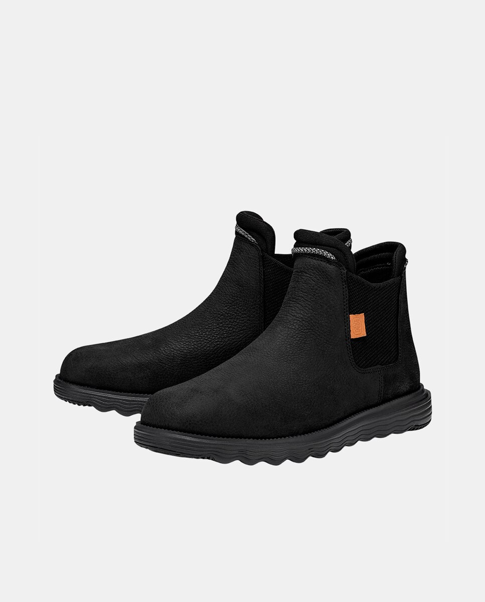 Botins de Pele e Detalhes Elásticos Preto-2