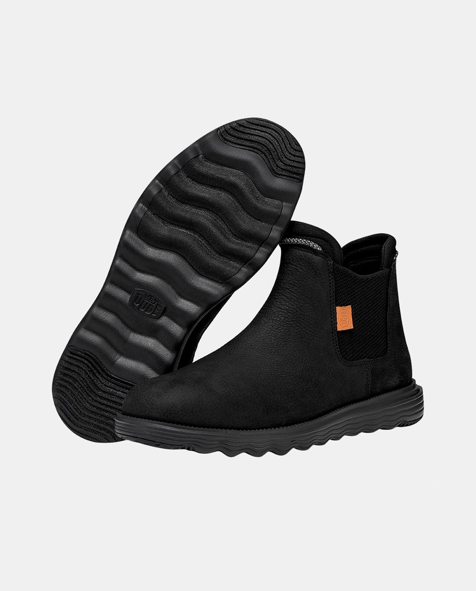 Botins de Pele e Detalhes Elásticos Preto-3