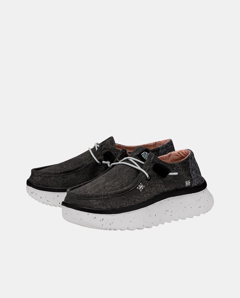 Sapatos de Cordões em Tecido com Plataforma Preto-2