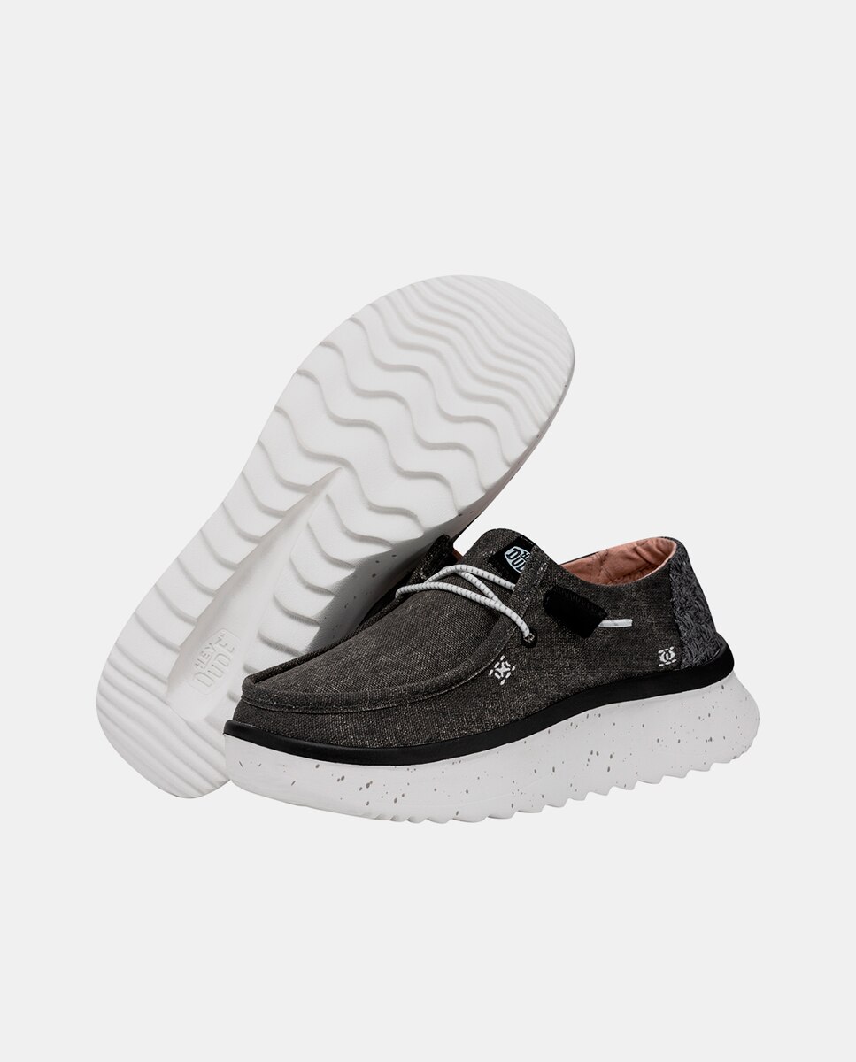 Sapatos de Cordões em Tecido com Plataforma Preto-3