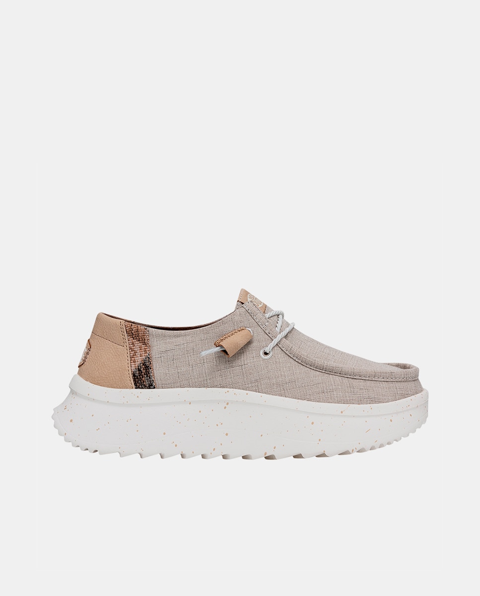 Sapatos de Cordões em Tecido com Plataforma Bege-1