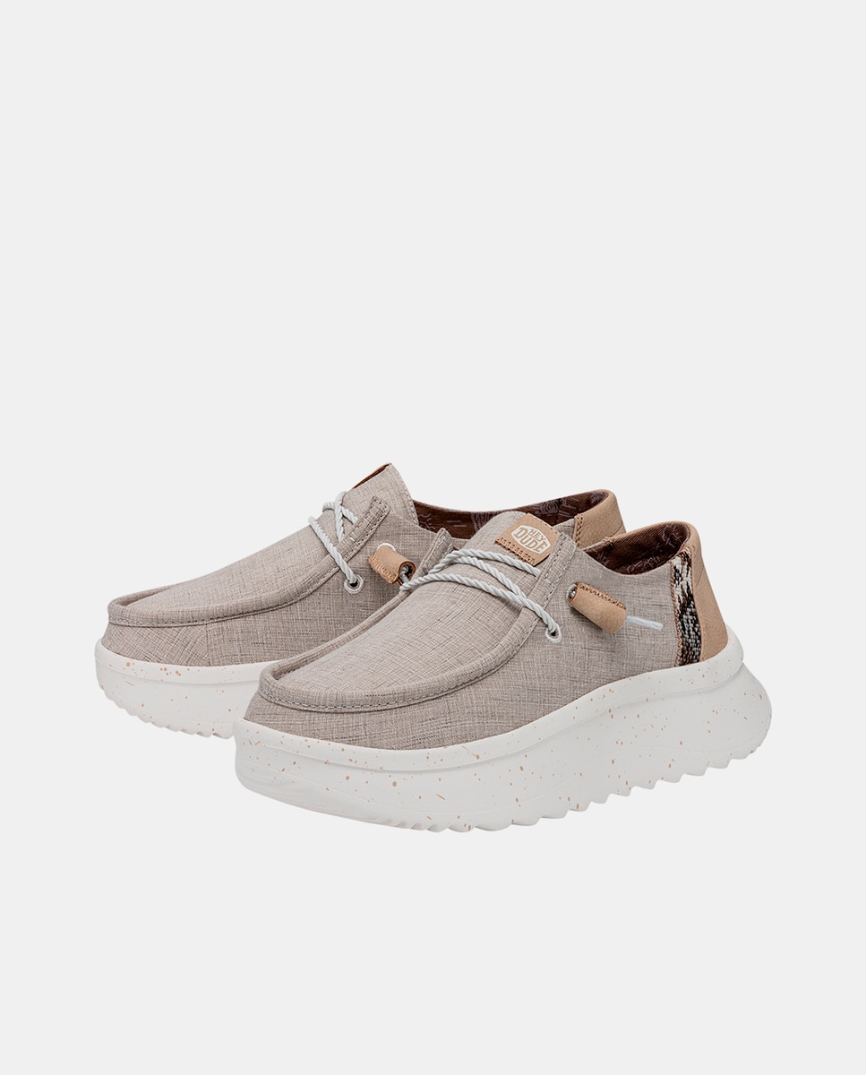 Sapatos de Cordões em Tecido com Plataforma Bege-2