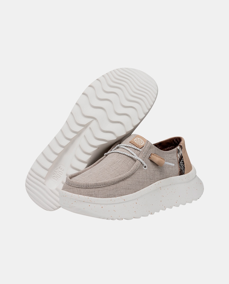 Sapatos de Cordões em Tecido com Plataforma Bege-3