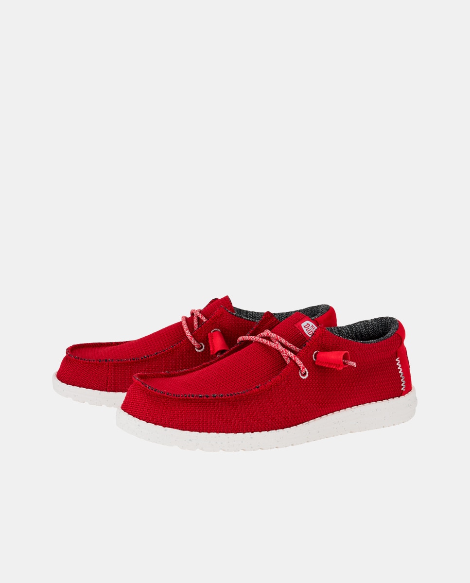 Sapatos de Cordões de Malha Elástica e Sola em Contraste Vermelho-2