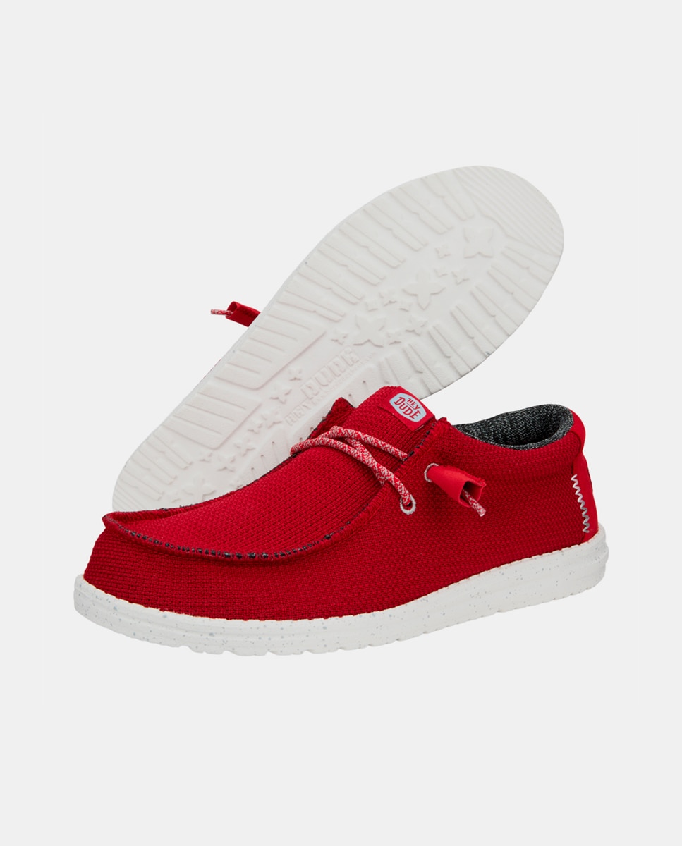 Sapatos de Cordões de Malha Elástica e Sola em Contraste Vermelho-3
