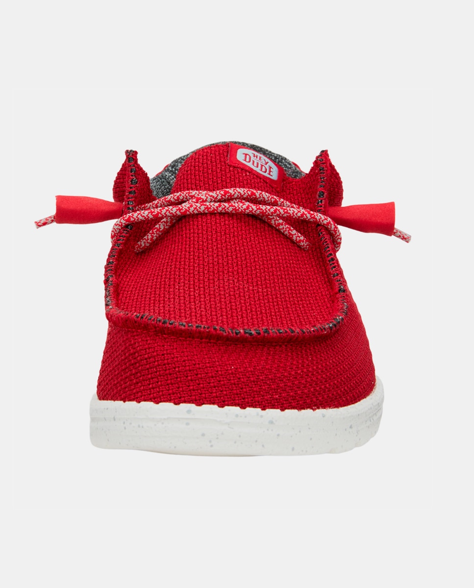 Sapatos de Cordões de Malha Elástica e Sola em Contraste Vermelho-4